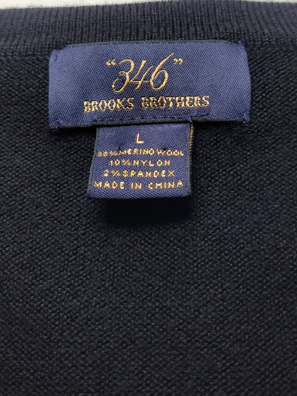 Brooks Brothers Mens V Neck Sweater Merino Wool Blend Black Large Preppy - Picture 4 of 7